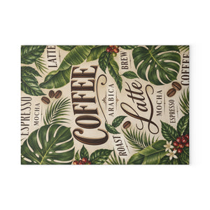 Glass Coffee Station Tray, 2 Sizes – Tropical Latte & Espresso Typography