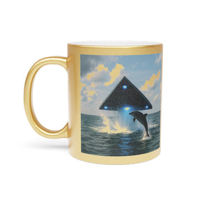 Tropical Metallic Mug, Gold or Silver - UFO & Dolphin