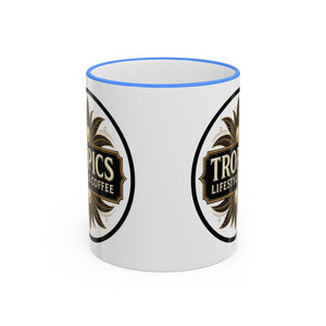 Accent Rim & Handle Coffee Mug — Tropics Lifestyle Coffee Pearl/Palm Logo