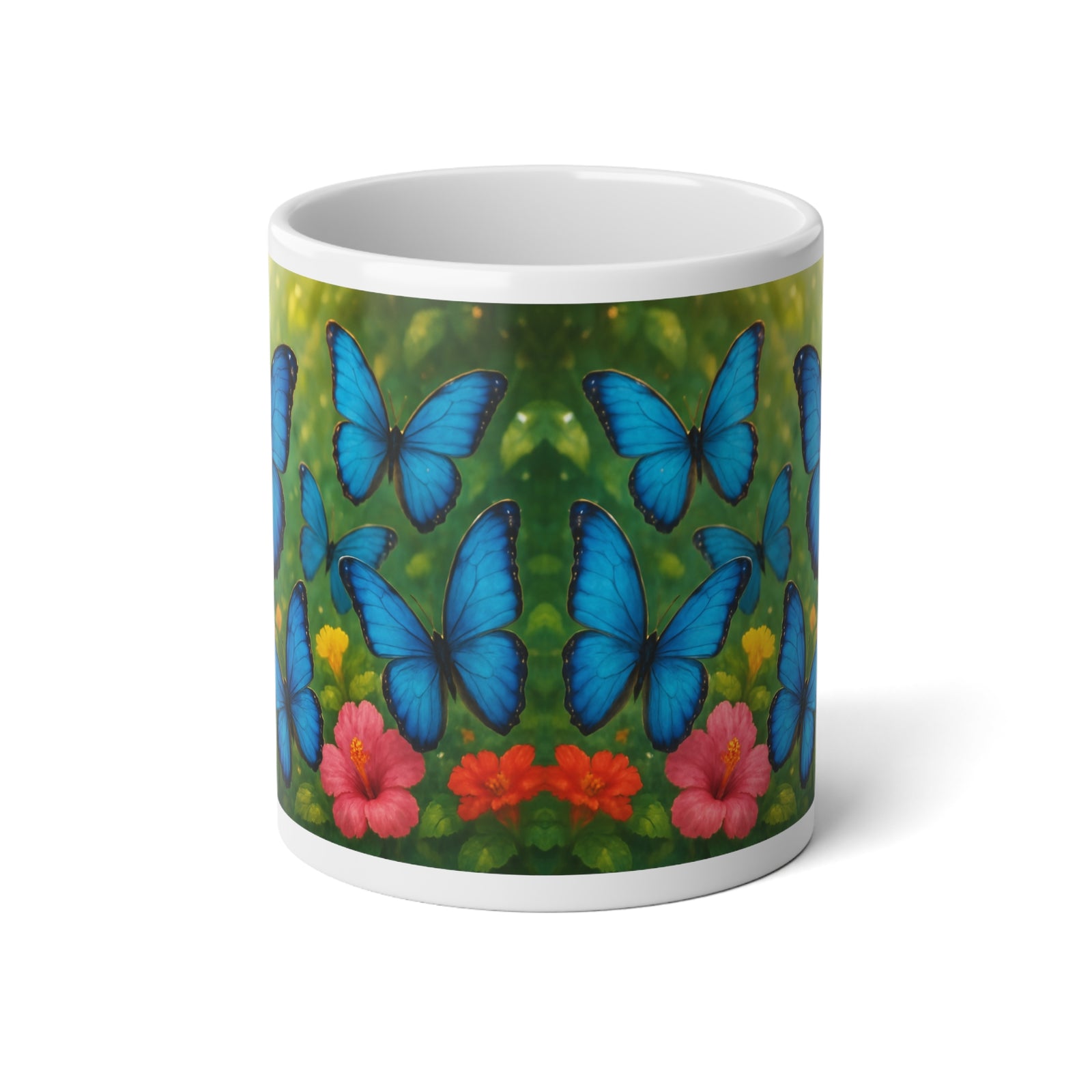 Jumbo Mug, 20oz, Morpho Butterflies Flight, Tropical Coffee Cup