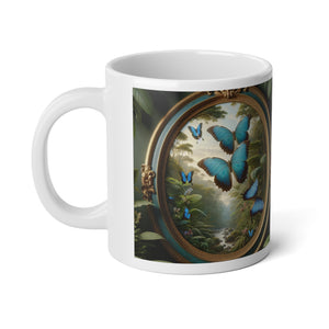 Jumbo Mug, 20oz, Framed Morpho Gathering | Tropical Coffee Cup