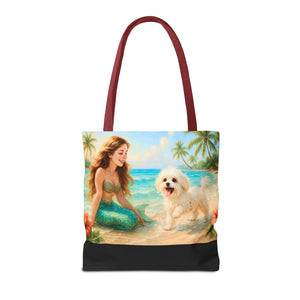 Puppy Ariel and Mermaid/Black Tote Bag - 3 Sizes