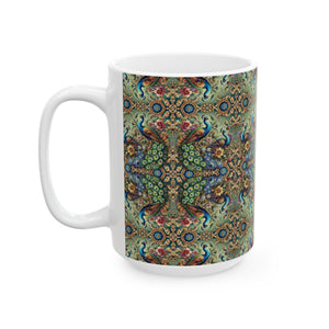 Ceramic White Mug - 11oz & 15oz, Kaleido Peacock Royals