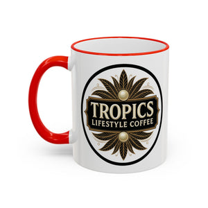Accent Rim & Handle Coffee Mug — Tropics Lifestyle Coffee Pearl/Palm Logo