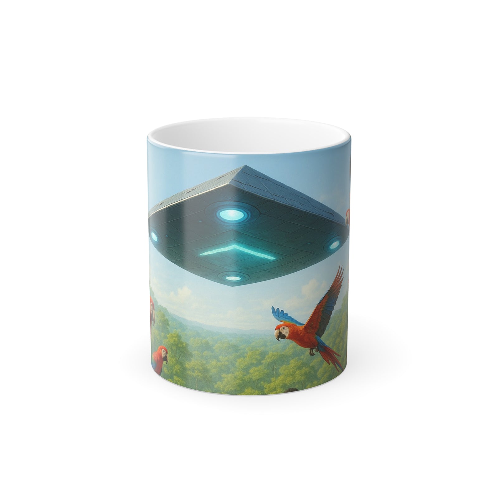 Color Morphing Mug, 11oz ~ UFO and Macaws