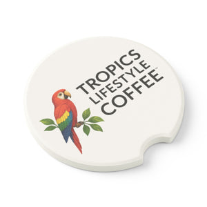 Soapstone Car Coaster - Tropics Lifestyle Coffee Parrot Logo, Vertical