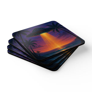 Coaster Set/4 -  UFO at Beach Sunset