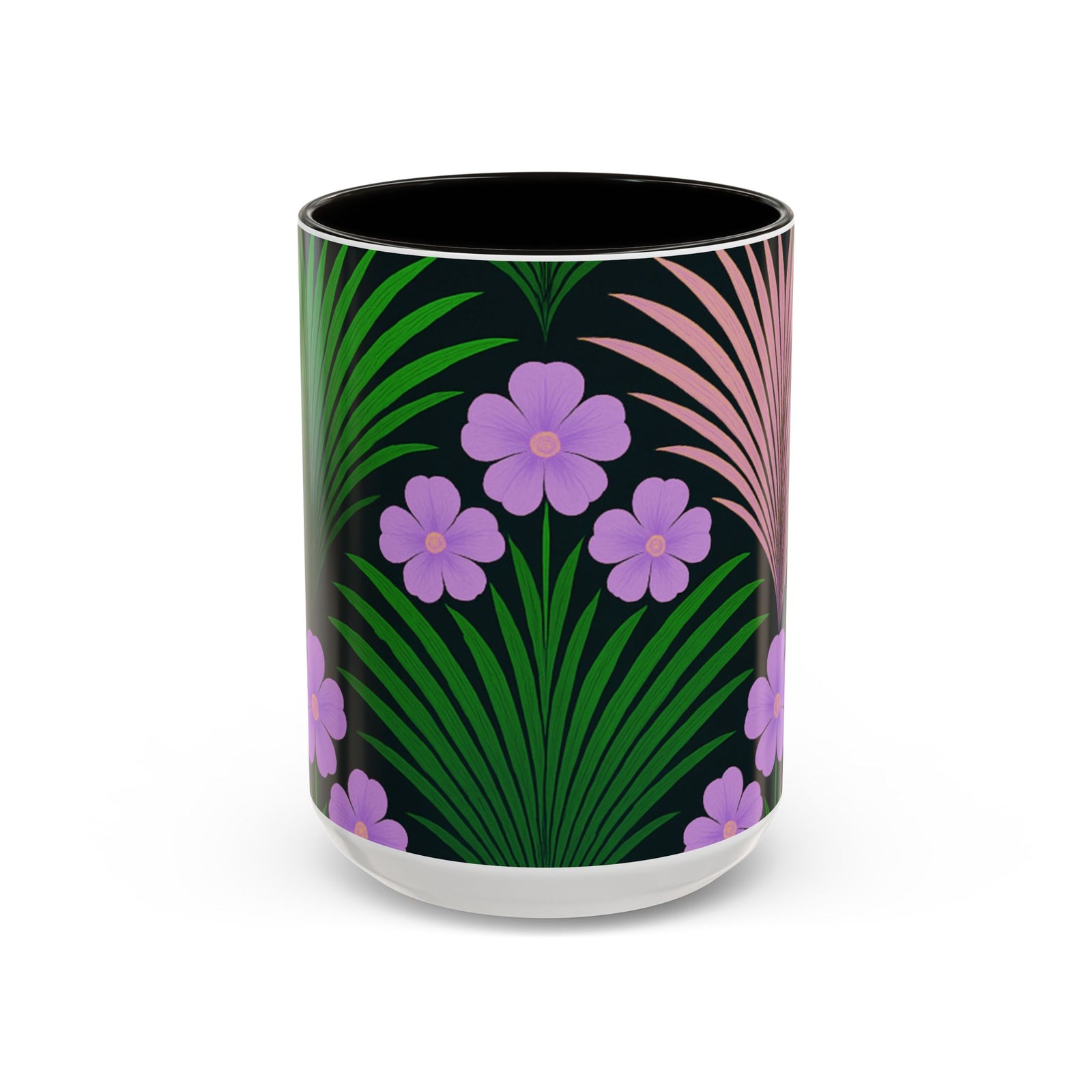 Accent Color Coffee Mug, Many Colors - 11oz & 15oz / Midnight Hibiscus Deco, Purple