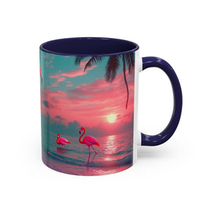 Accent Coffee Mug (11, 15oz), Neon Flamingos at Night / Various Colors