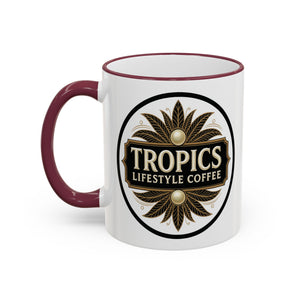 Accent Rim & Handle Coffee Mug — Tropics Lifestyle Coffee Pearl/Palm Logo
