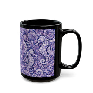 Black Coffee Mug - Seahorse Trio, Purple