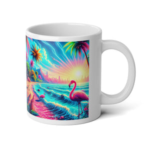 Jumbo Mug, 20oz, Pop Art Flamingo Beach | Tropical Coffee Cup