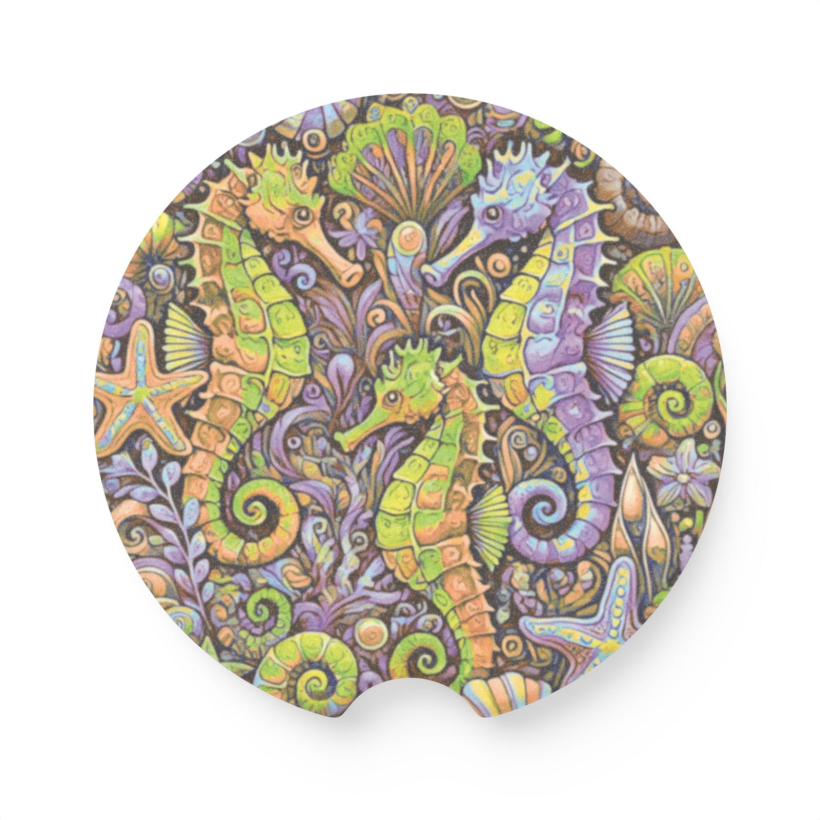 Soapstone Car Coaster - Seahorse Trio, Purple