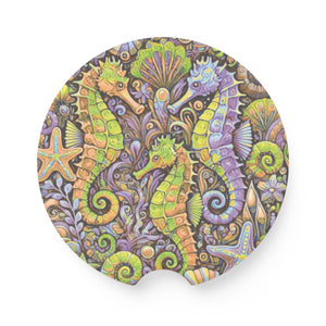 Soapstone Car Coaster - Seahorse Trio, Purple