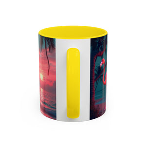 Accent Coffee Mug (11, 15oz), Neon Flamingos at Night / Various Colors