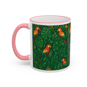Accent Rim & Handle Coffee Mug ~ Parrot Family