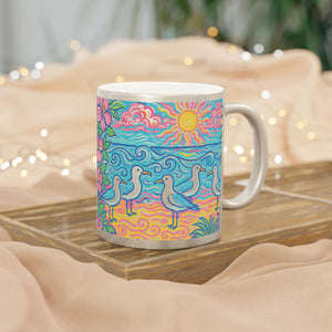 Tropical Metallic Mug, Gold or Silver - Tropical Beach Seagulls