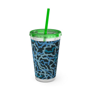 Tropical Tumbler with Straw | 16 oz: Coral Threads, Blue