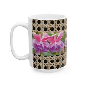 Ceramic White Mug - 11oz & 15oz, Wicker & Two Fuchsias Photo
