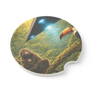 Soapstone Car Coaster - UFO & Monkies, Toucan