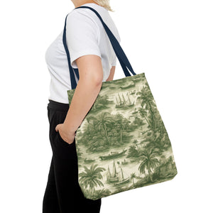 Coastal Toile Green Tote Bag - 3 Sizes