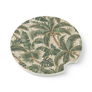 Palm Mosaic Soapstone Car Coaster – Tropical Palm Tree Drink Holder