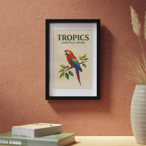 Tropics Parrot Framed Poster — Vintage Coffee Artwork