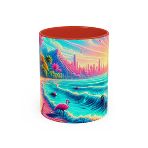 Accent Color Coffee Mug (11, 15oz) / Pop Art Flamingo Beach, Various Colors