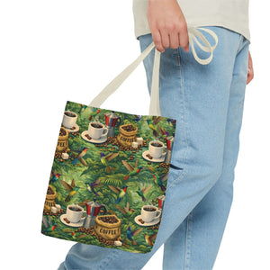 Tropical Hummingbirds & Coffee Tote Bag, Black - 3 Sizes