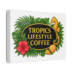 Tropical Canvas Print — Tropics Lifestyle Coffee, Seahorse Logo, Beach Wall Art