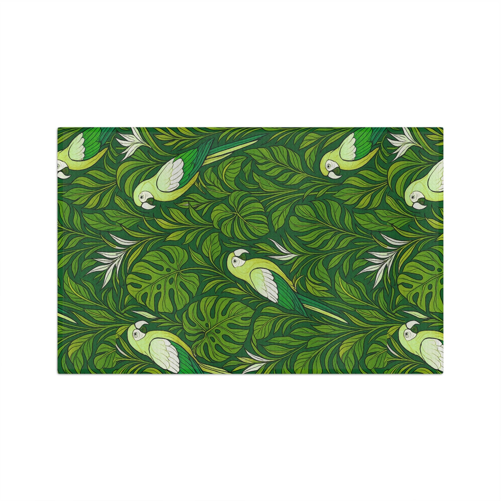 Tropical Microfiber Coffee/Tea Towel – Rainforest Parrot Family, Green