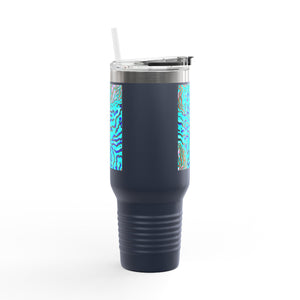 Insulated Travel Mug, 40oz / Wild Coral, Turquoise - Perfect for Outdoor Adventures