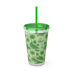 Tropical Tumbler with Straw | 16 oz: Faraway Toile/Green