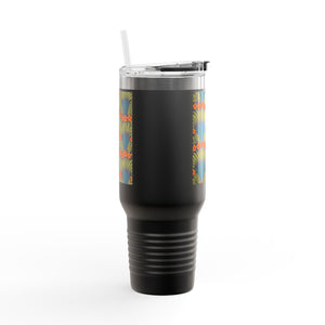 Insulated Travel Mug, 40oz / Hibiscus Fan Dance, Orange - Perfect for Outdoor Adventures