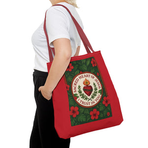Religious Tote Bag - 3 Sizes / Sacred Heart of Jesus Prayer, Red