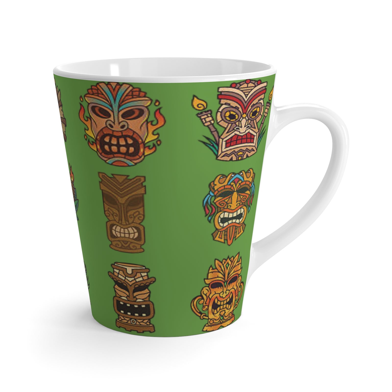 Latte White Mug - Tiny Tiki Dudes, Green