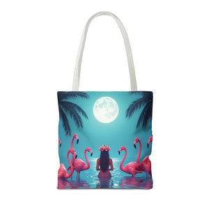Moonlit Mermaid and Flamingos Tote Bag - 3 Sizes