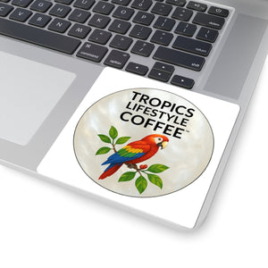Tropics Lifestyle Coffee Parrot Logo Sticker — Kiss-Cut Decal