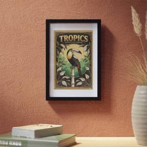 Framed Coffee Art Print — Tropical Toucan Poster for Home Decor