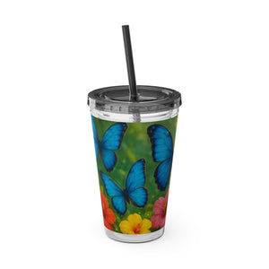 Tropical Tumbler with Straw | 16 oz : Morpho Butterflies Flight