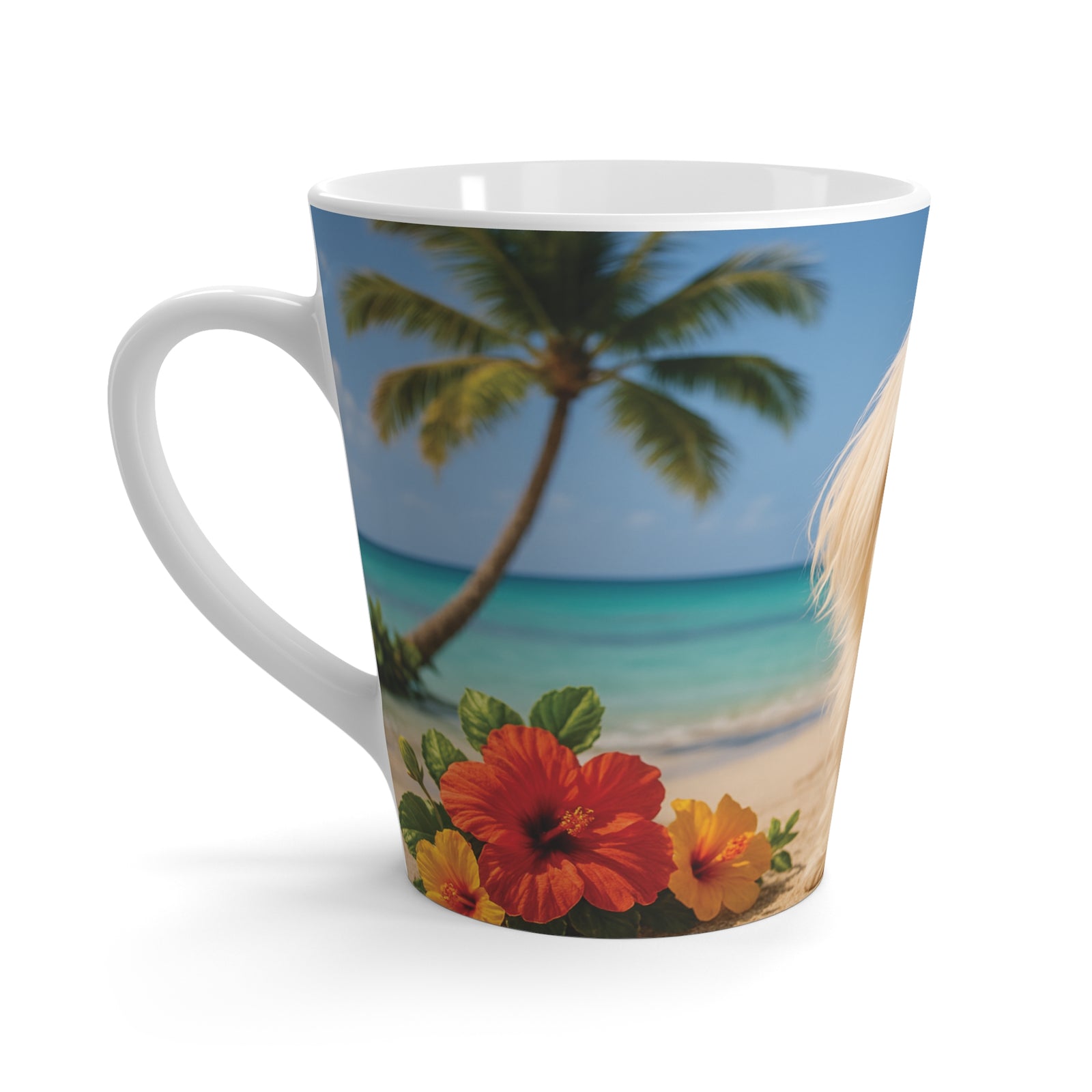 Latte White Mug - Puppy Ariel at the Beach