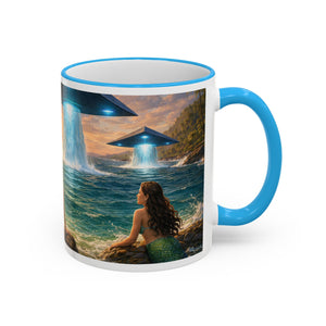 Accent Rim & Handle Coffee Mug — UFO & Mermaids