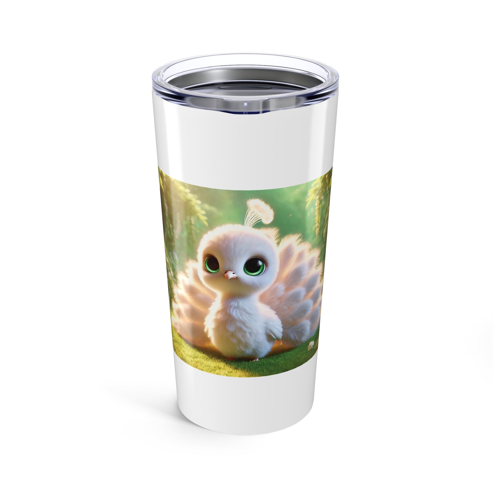 20oz Tropical Glossy Tumbler, Stainless Steel / Baby White Peacock, White