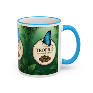 Accent Rim & Handle Coffee Mug — Tropics Lifestyle Coffee Butterfly Logo