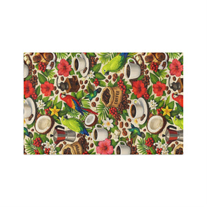 Tropical Microfiber Coffee/Tea Towel – Green & Red Parrots With Coffee