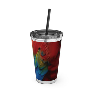 Tropical Tumbler with Straw | 16 oz: Parrot Macaw Feathers