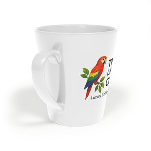 White Latte Mug, 12oz  ~ Tropics Lifestyle Coffee Parrot Logo