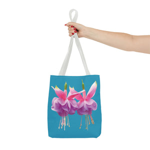Two Fuschsias Tropical Flower Tote Bag/Turquoise - 3 Sizes
