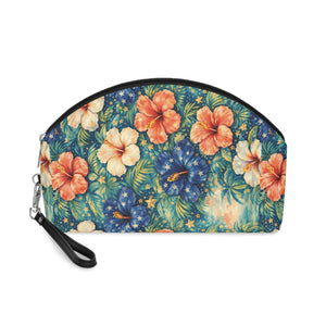 Americana Hibiscus Cosmetic Bag — Floral Patriotic Makeup Pouch with Wrist Strap