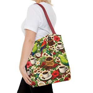 Tropical Parrots & Coffee Tote Bag, Green - 3 Sizes